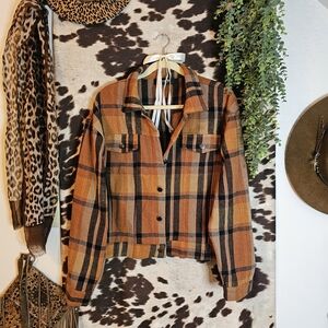 Women's Plaid Utility Jacket - Brown and Black